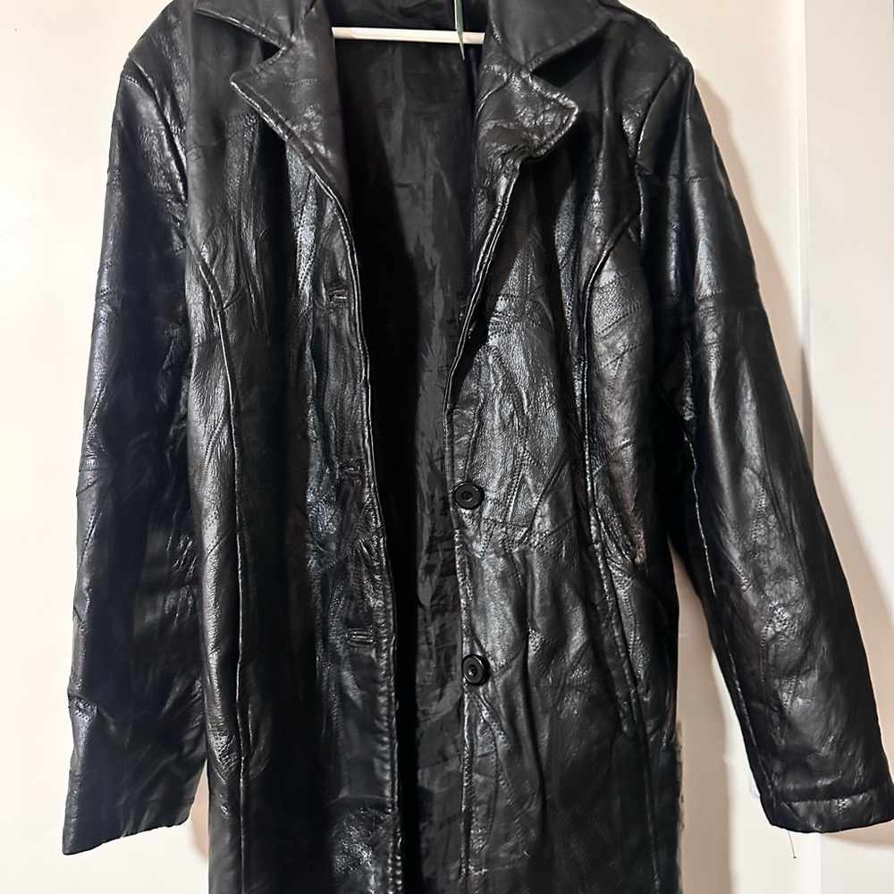 Women’s Classic Black Leather Trench Coat